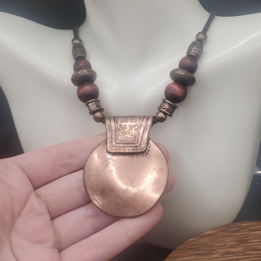 N3216 copper amulet necklace‎ tribal